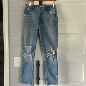 Abercrombie & Fitch Blue Straight Leg Jeans with Vintage Distressing